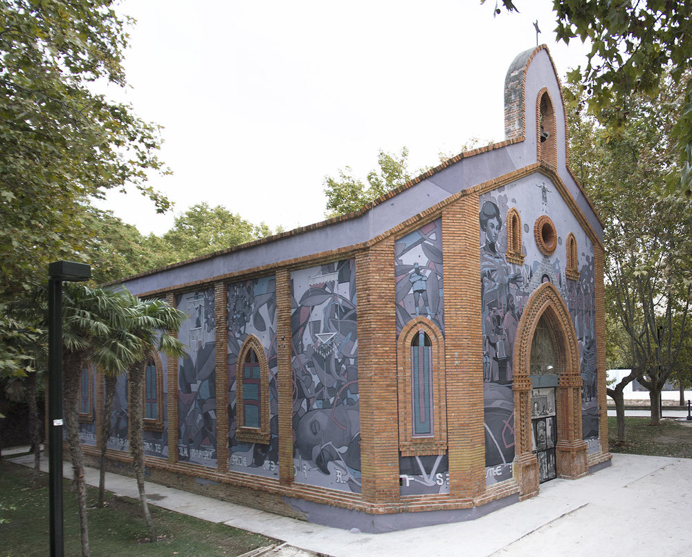 Daniel SAN Muñoz and Aryz paint exterior of a Chapel in Zaragoza, Spain